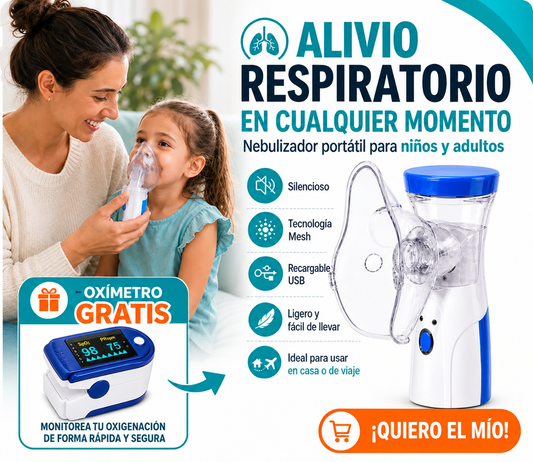 Combo Nebulizador + 2 Mascaras Adulto Y Niño + Oximetro de Regalo - Cuando necesitas nebulizar, lo último que quieres es salir a buscar