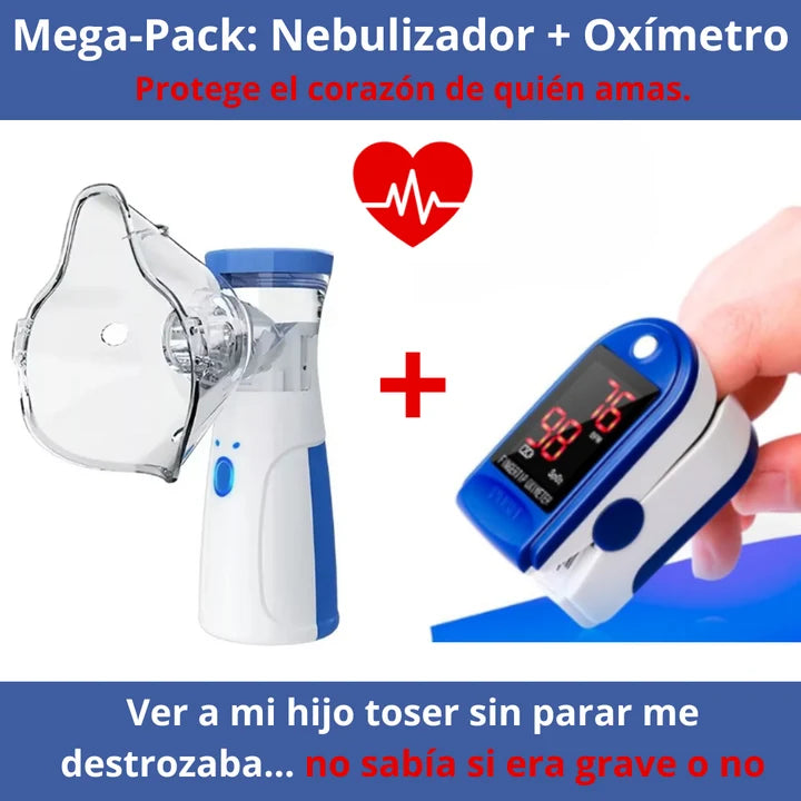 Combo Nebulizador + 2 Mascaras Adulto Y Niño + Oximetro de Regalo - Cuando necesitas nebulizar, lo último que quieres es salir a buscar